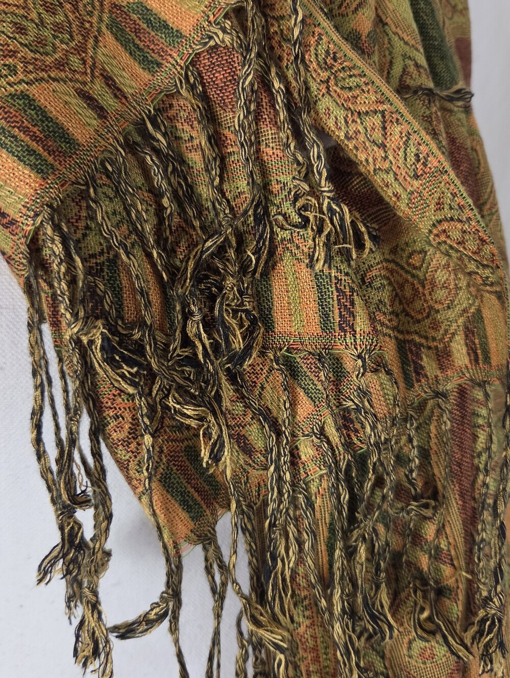 Pashmina cashmere wool and silk paisley print fringe scarf wrap sz 28x72 - Picture 5 of 9